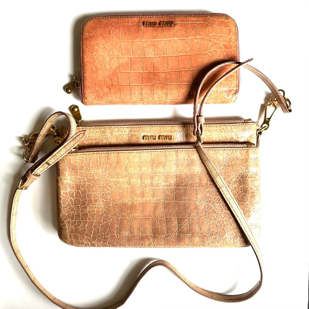 Miu Miu Croc-Embossed Gold and Tan Bag Set